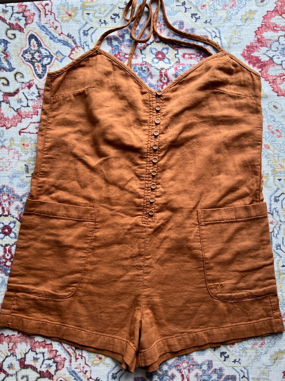 Roxy Sea of Stars NWT Cognac Halter Romper Coastal Cowgirl Cathay Spice S